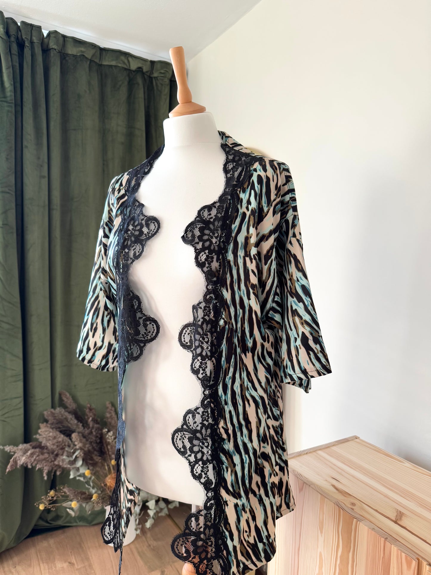Handmade SATIN ROBE with LACE TRIMMING