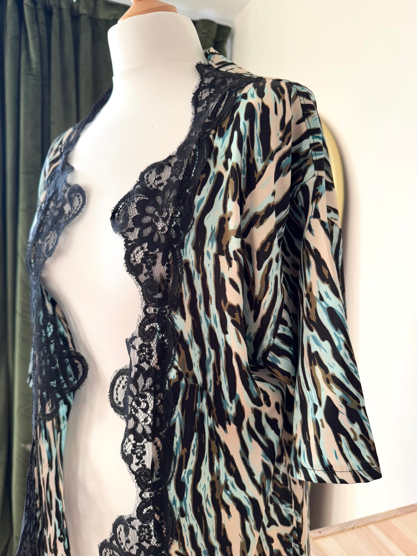 Handmade SATIN ROBE with LACE TRIMMING