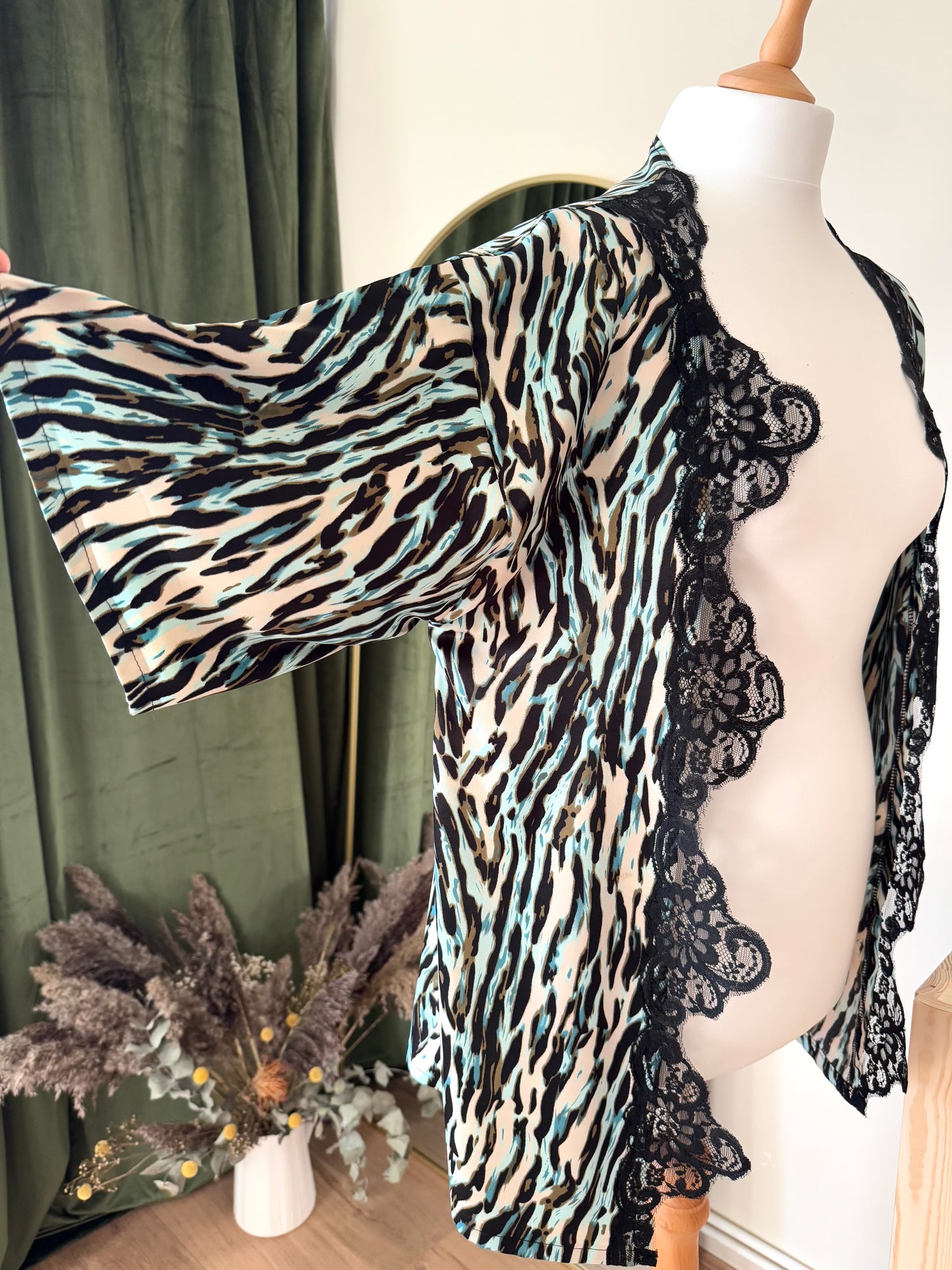 Handmade SATIN ROBE with LACE TRIMMING
