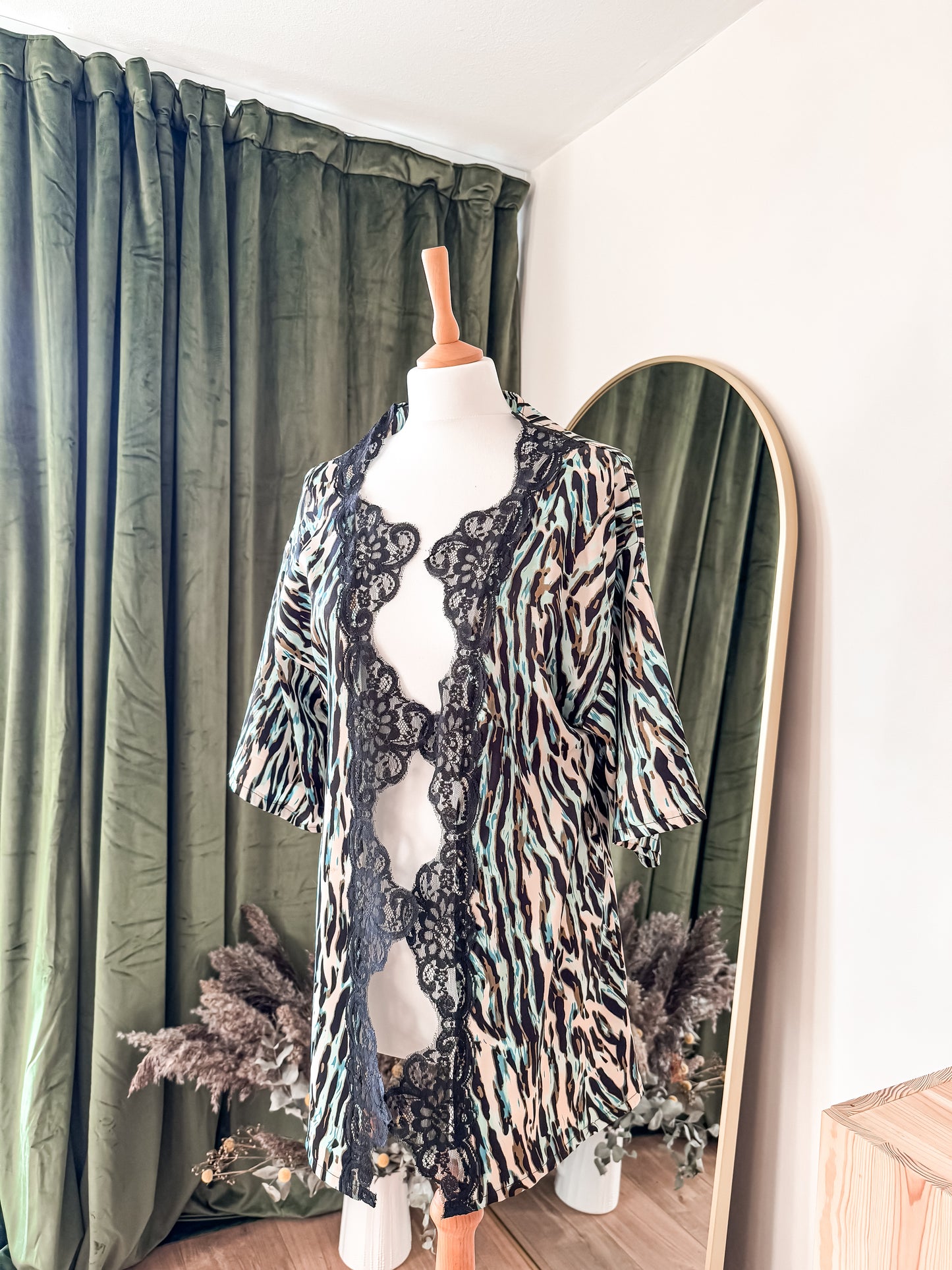 Handmade SATIN ROBE with LACE TRIMMING