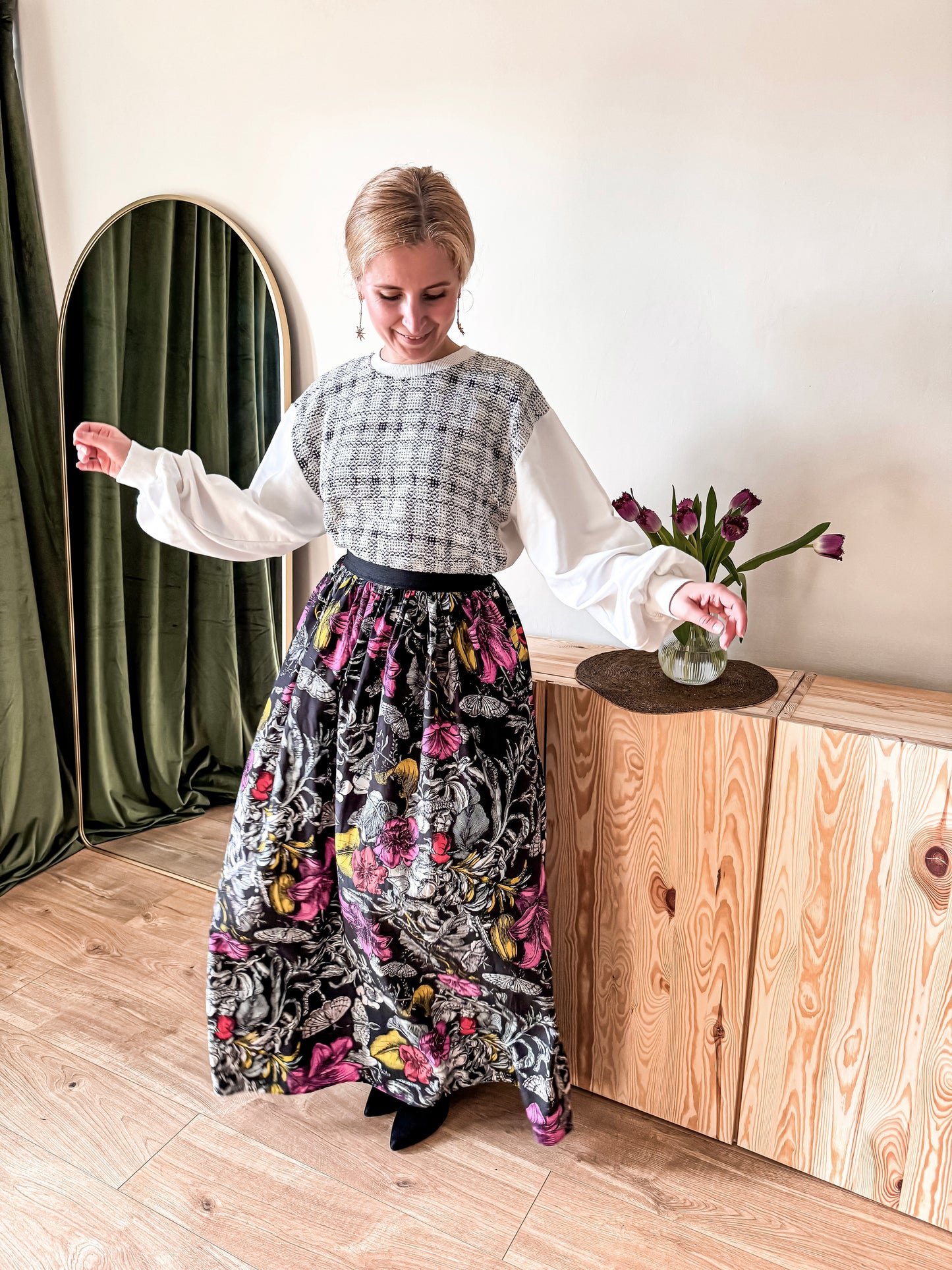 Handmade FLORAL SILK MAXI SKIRT