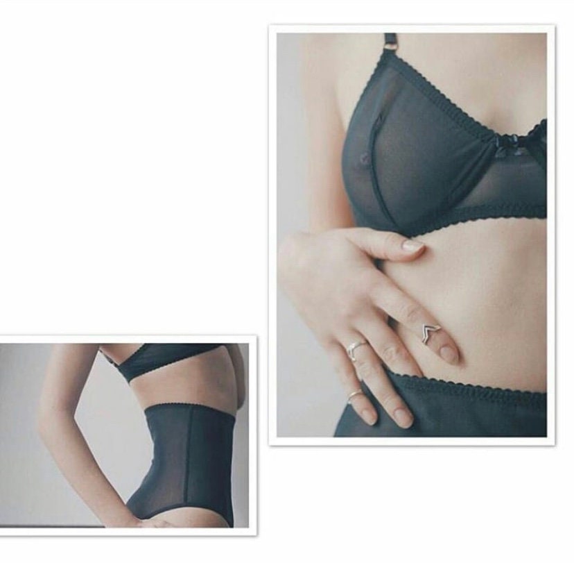 CAROLINA BLACK lingerie set / 32B, S-M panties