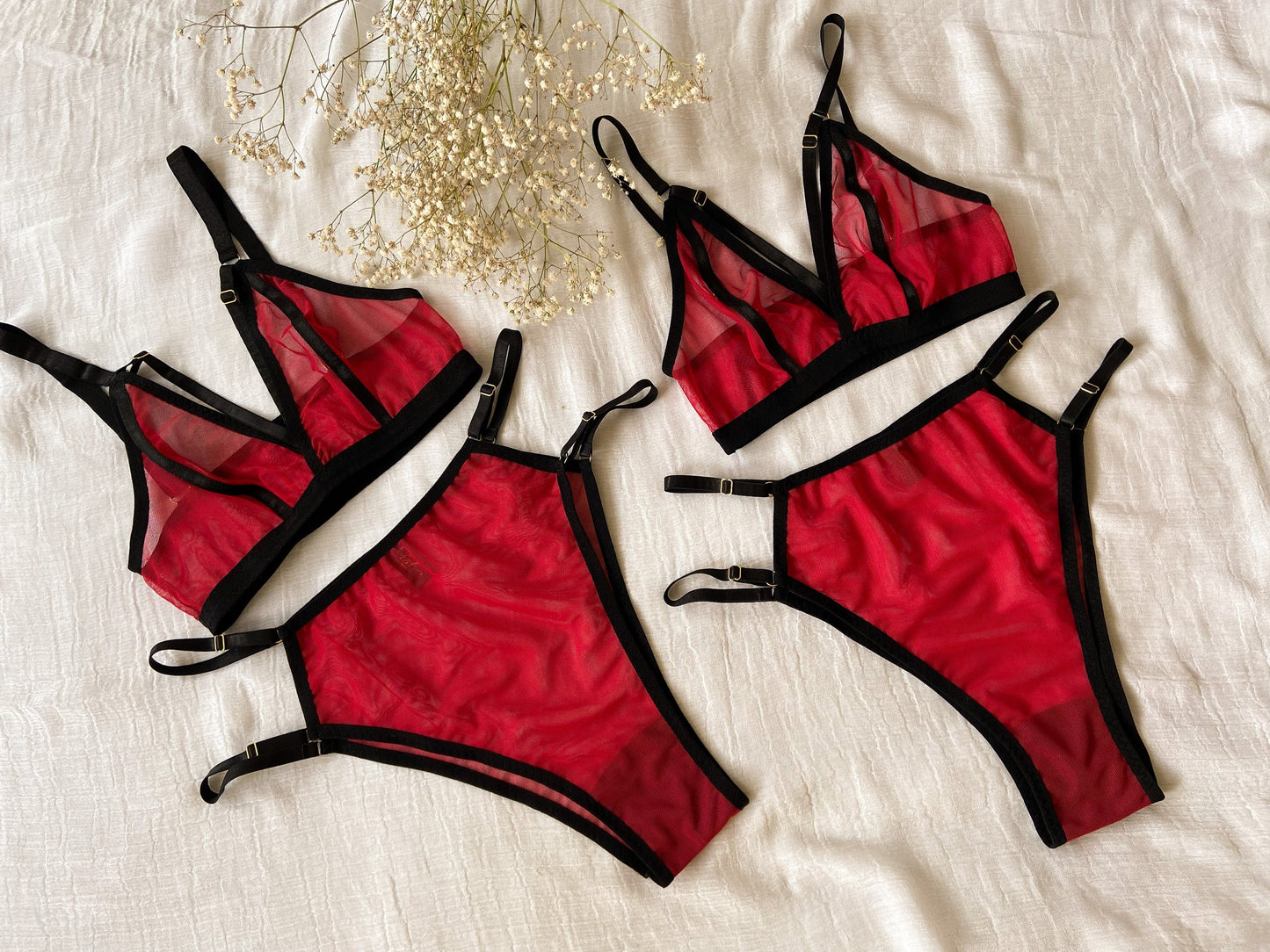 BIANCA RED MESH lingerie set / M, XL sizes