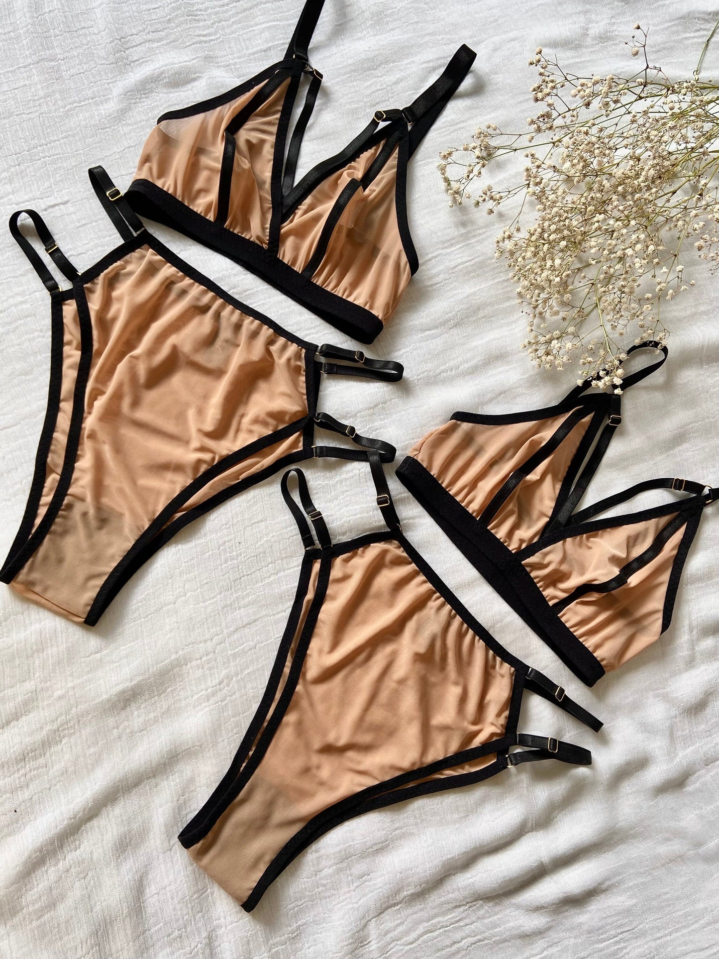 BIANCA NUDE MESH lingerie set / Size M, L