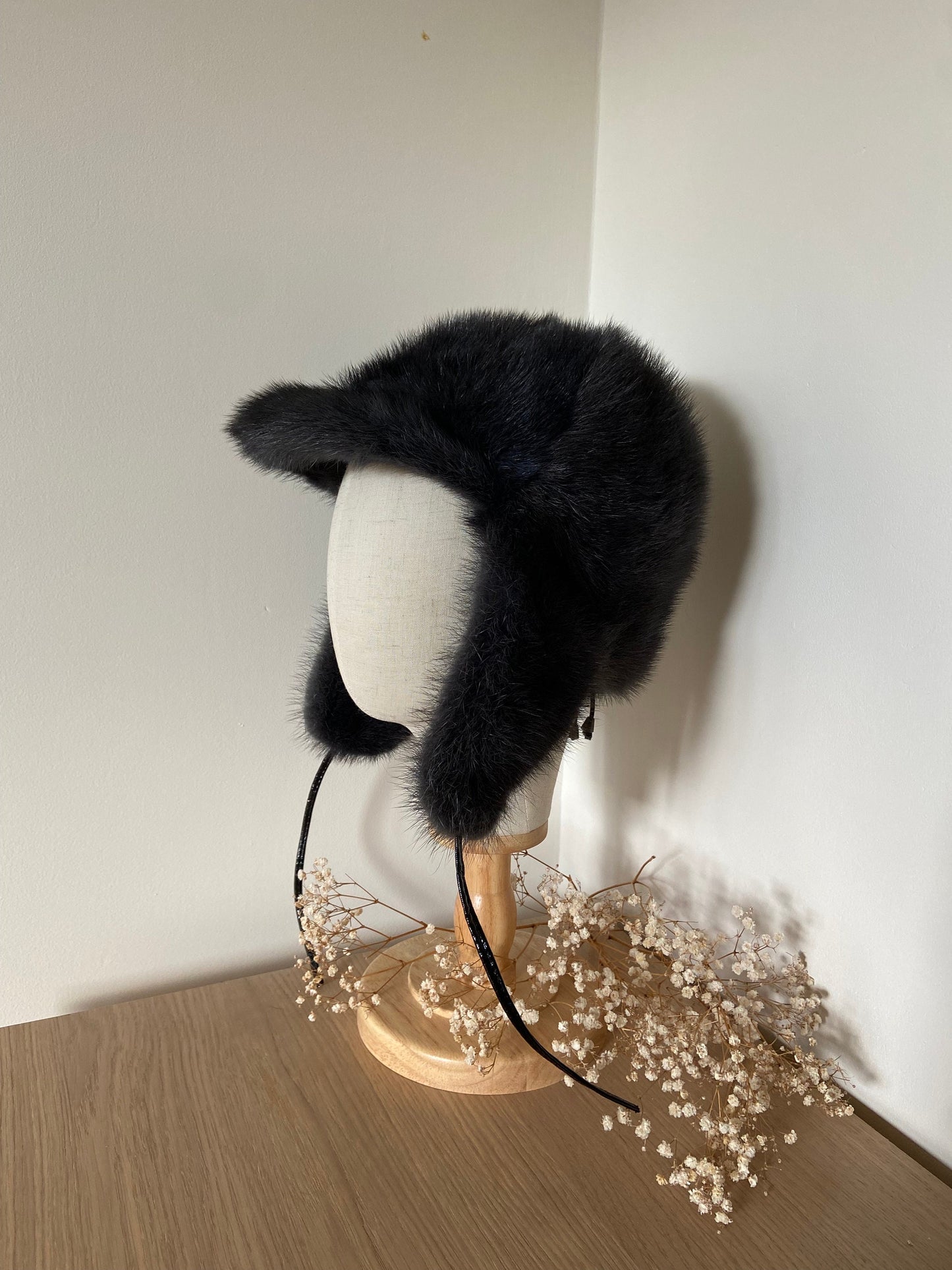 VINTAGE MINK FUR GREY hat with fur eyer covers