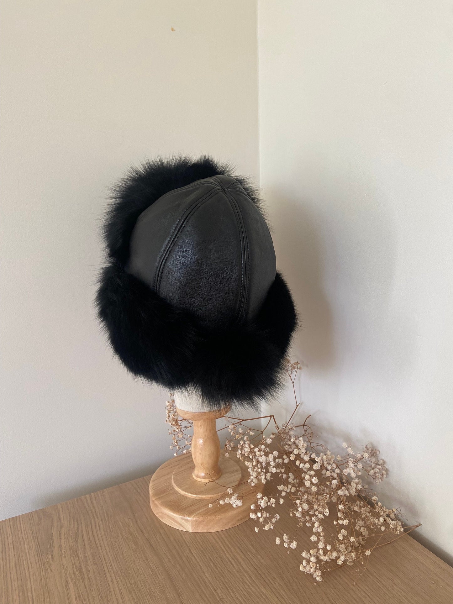 VINTAGE BLACK FOX FUR HAT, ski fur hat