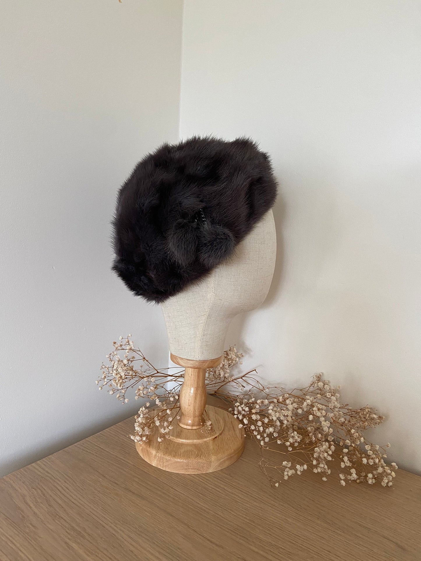 VINTAGE MINK FUR GREY beret