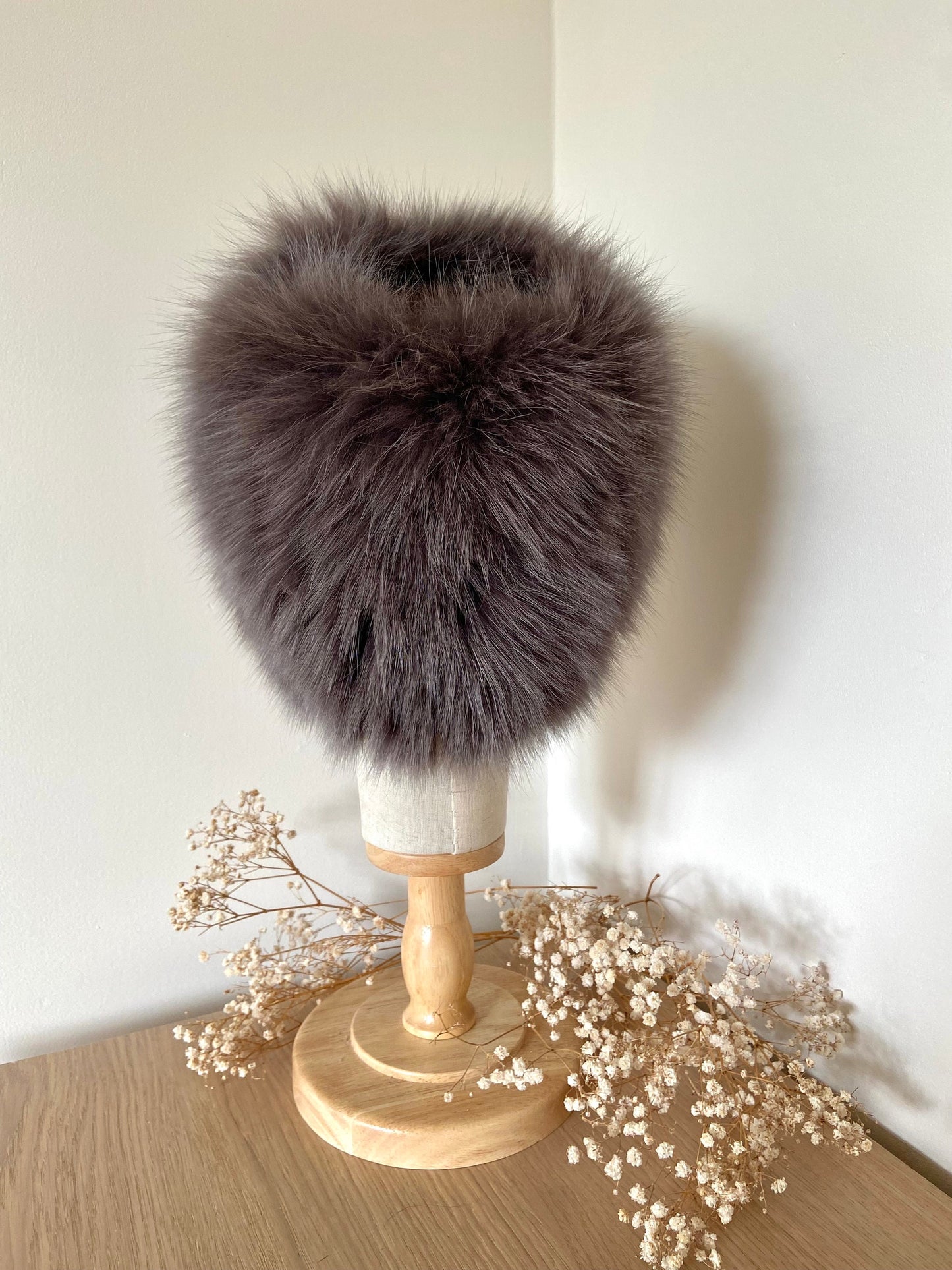 VINATGE FOX FUR GREY BROWN beanie hat