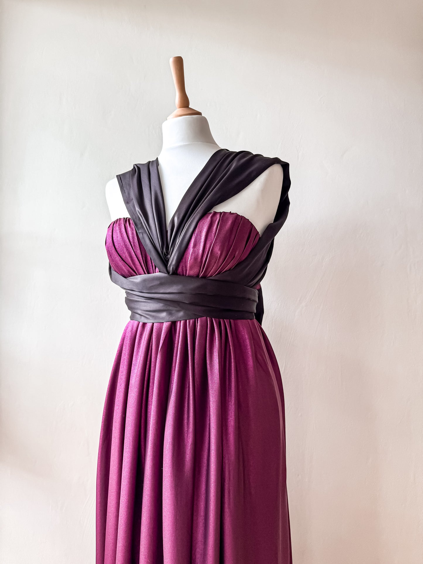 Handmade PINK SHIMMERY SILK DRESS with black oversize bow