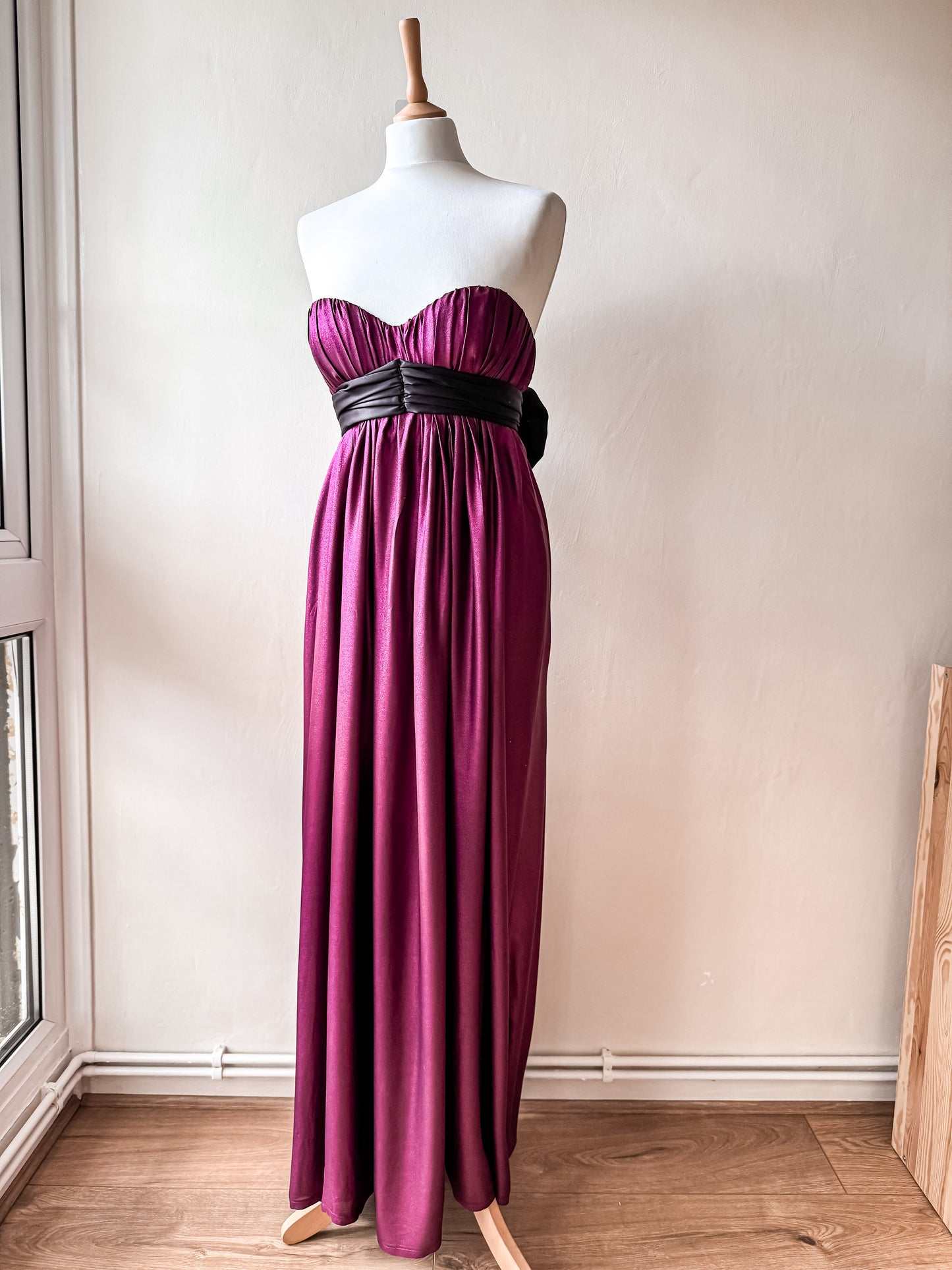 Handmade PINK SHIMMERY SILK DRESS with black oversize bow