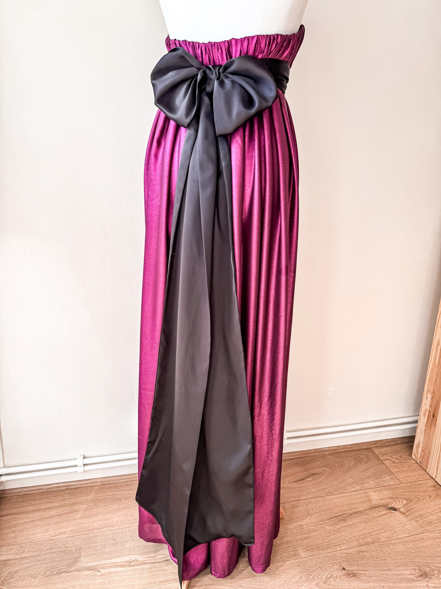Handmade PINK SHIMMERY SILK DRESS with black oversize bow