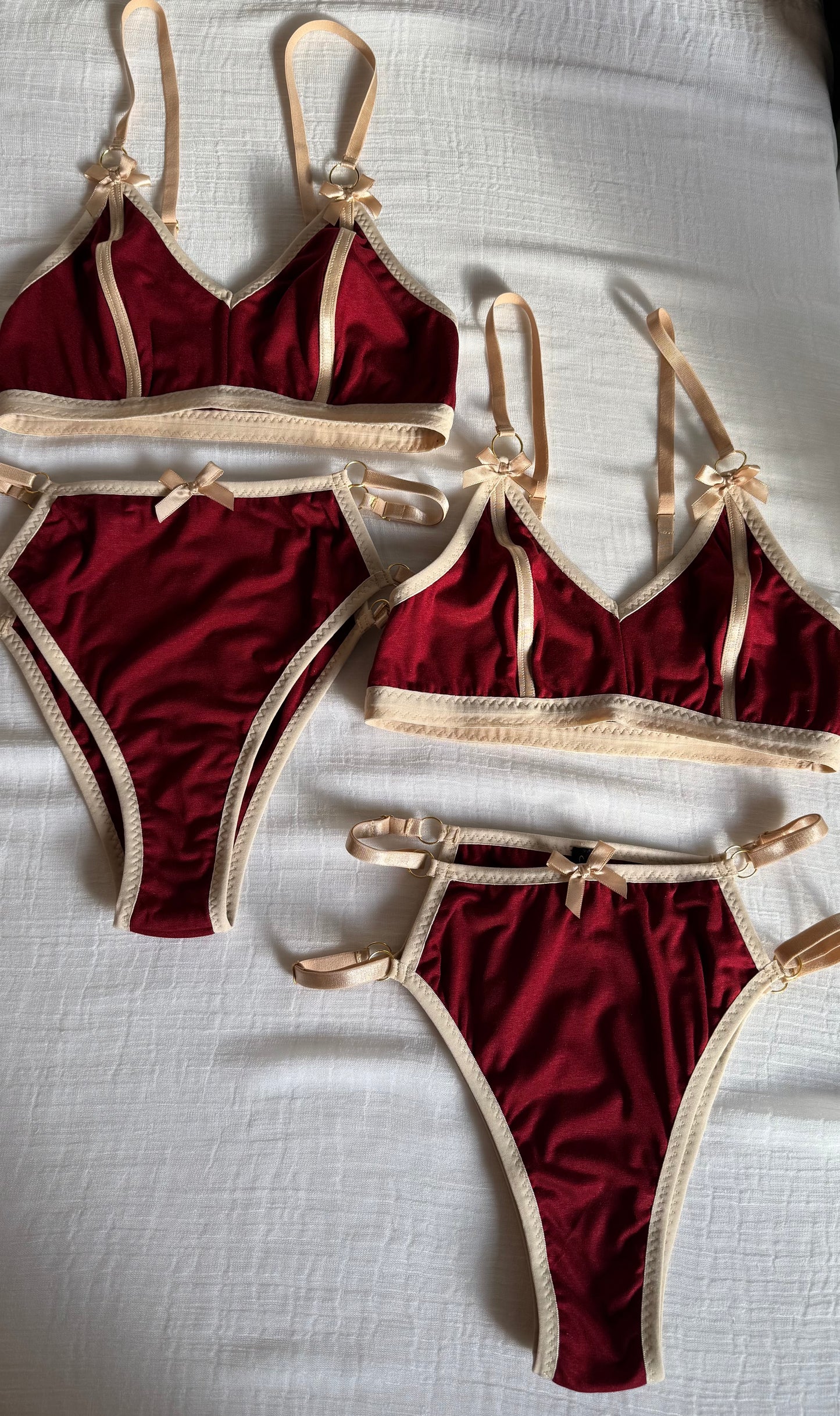 BIANCA BEIGE and BURGUNDY lingerie set / XS, S sizes