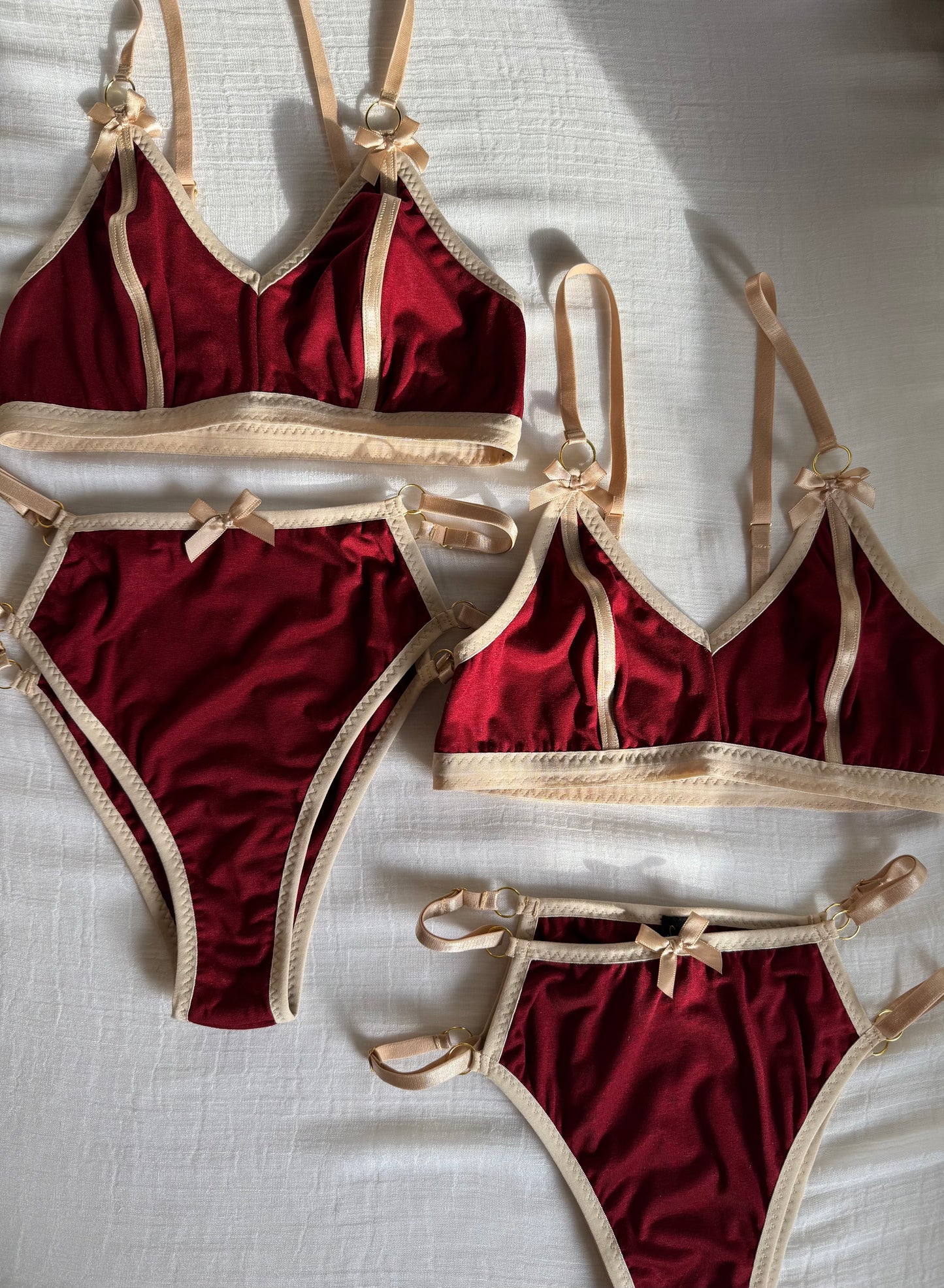 BIANCA BEIGE and BURGUNDY lingerie set / XS, S sizes