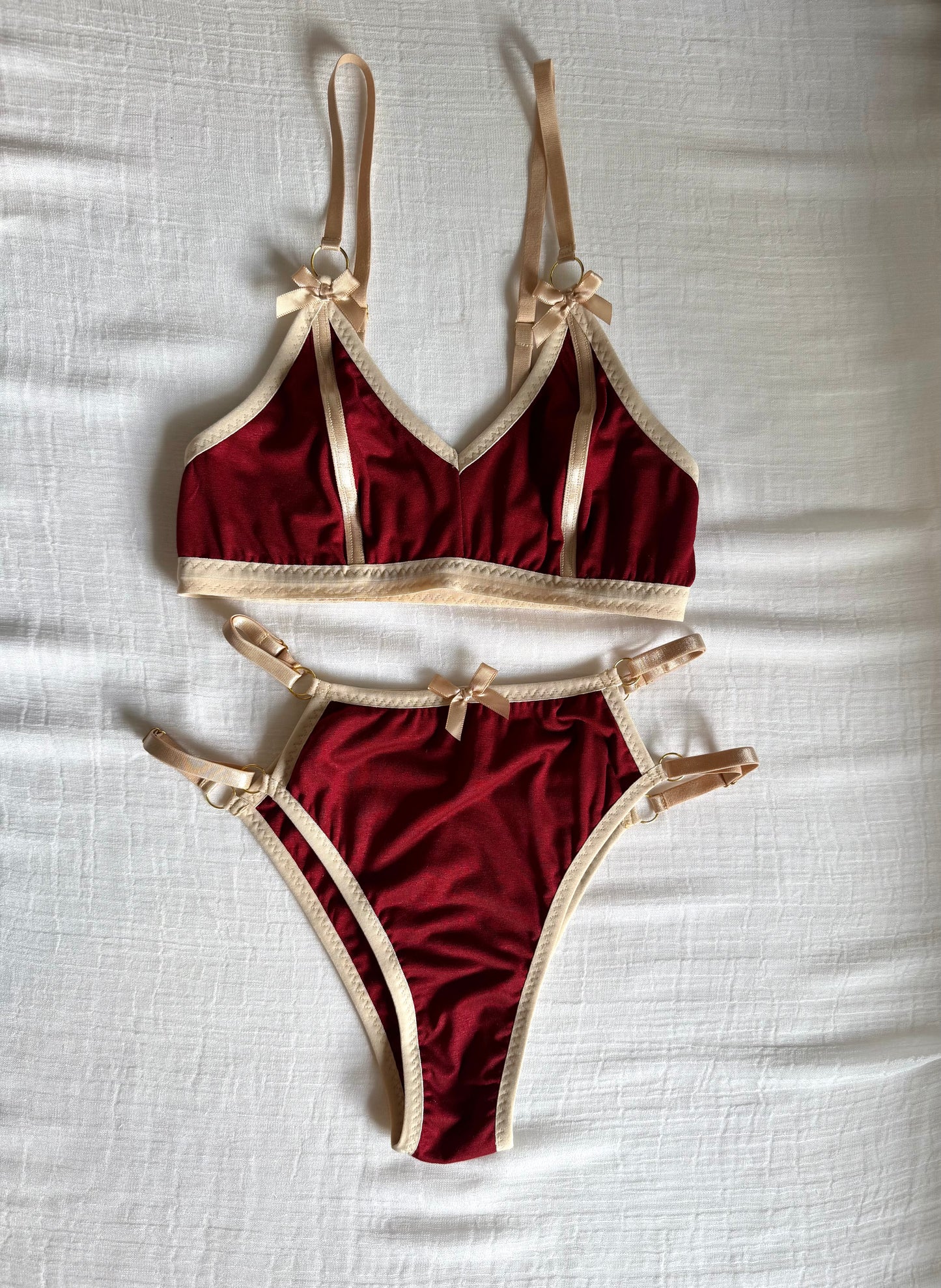 BIANCA BEIGE and BURGUNDY lingerie set / XS, S sizes