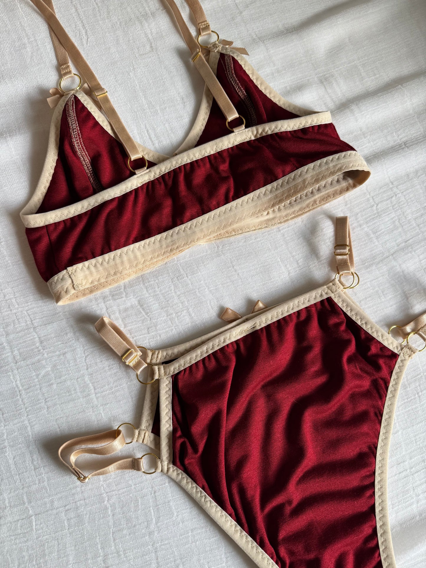 BIANCA BEIGE and BURGUNDY lingerie set / XS, S sizes