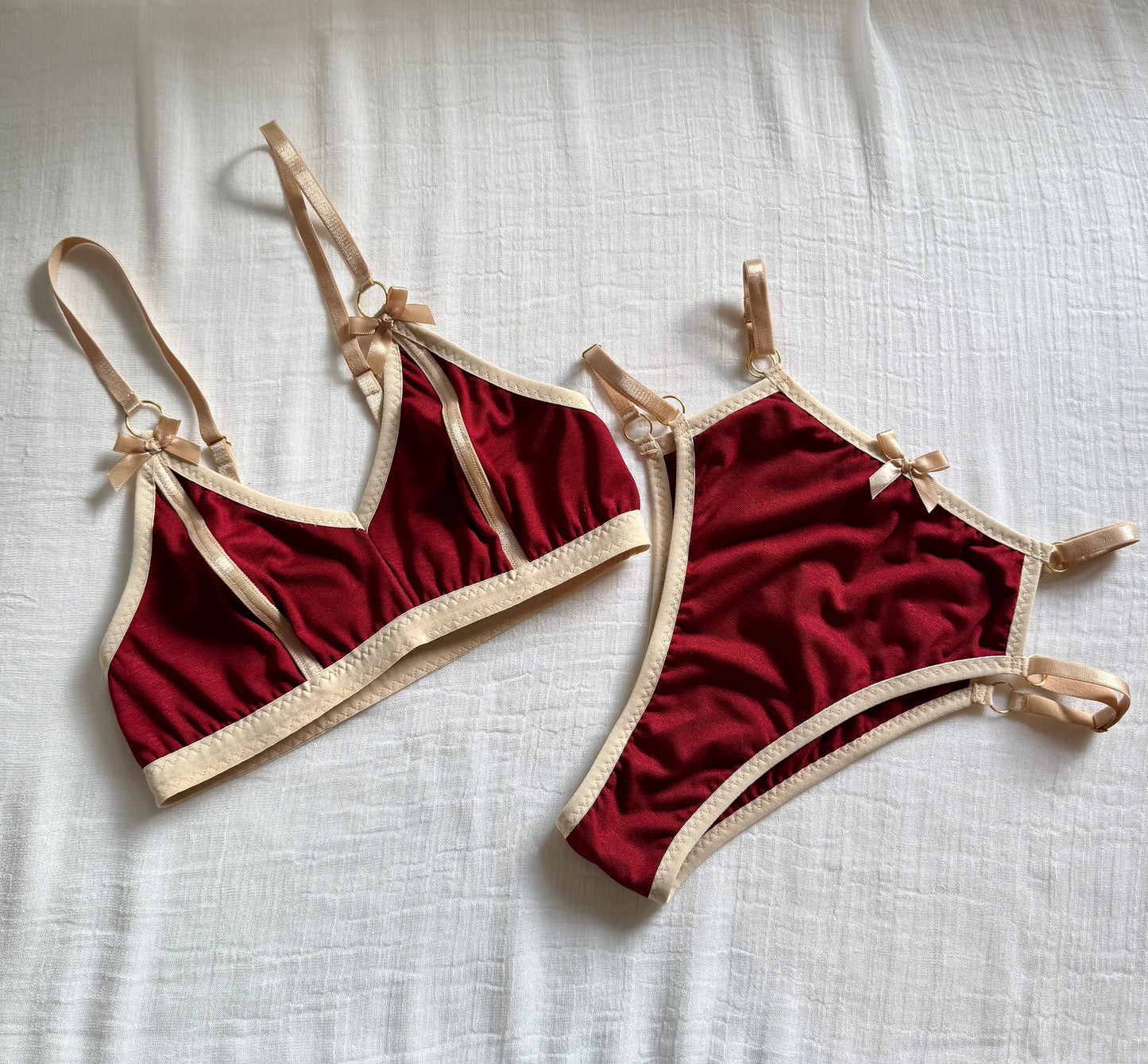 BIANCA BEIGE and BURGUNDY lingerie set / XS, S sizes