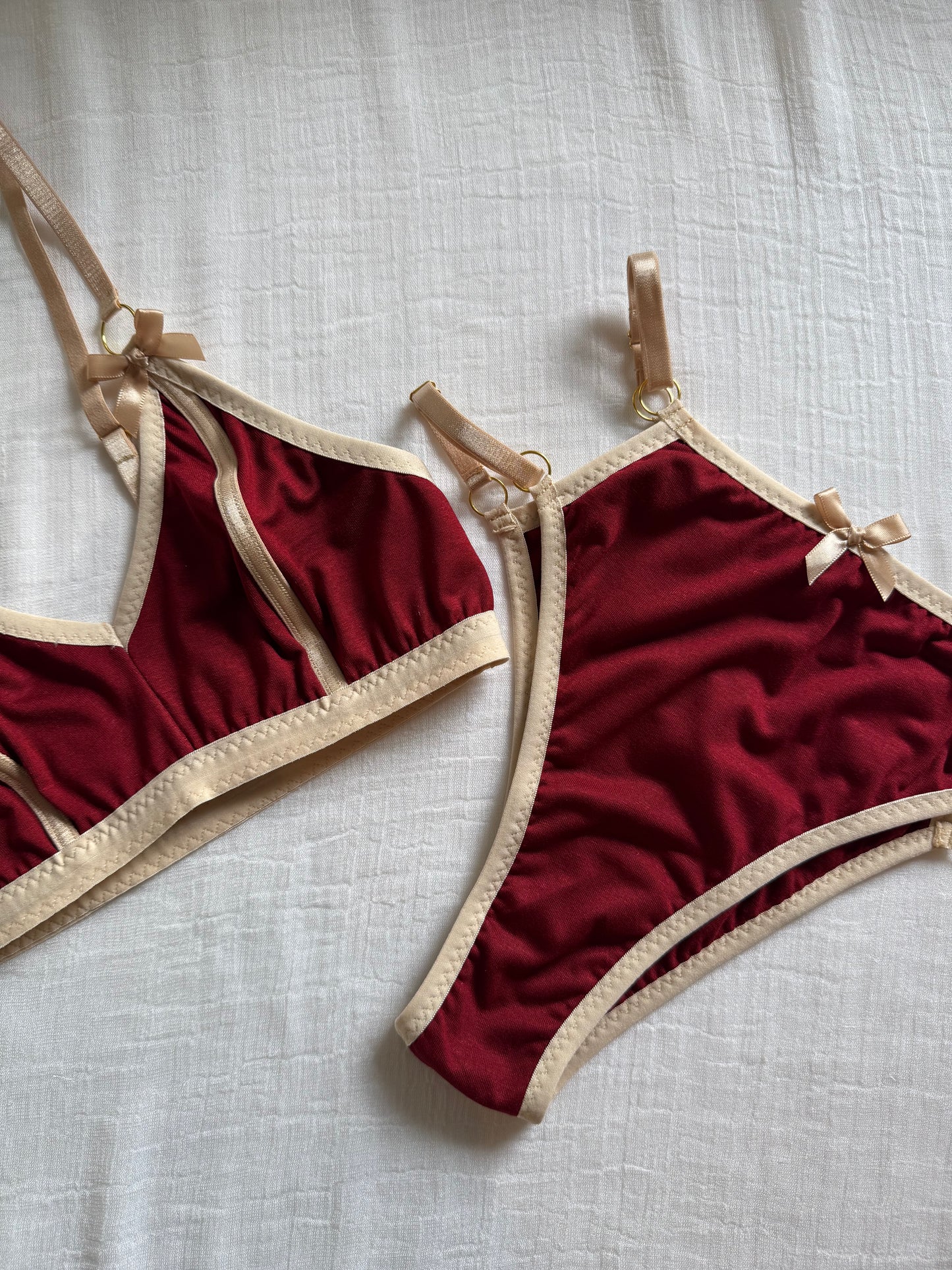 BIANCA BEIGE and BURGUNDY lingerie set / XS, S sizes