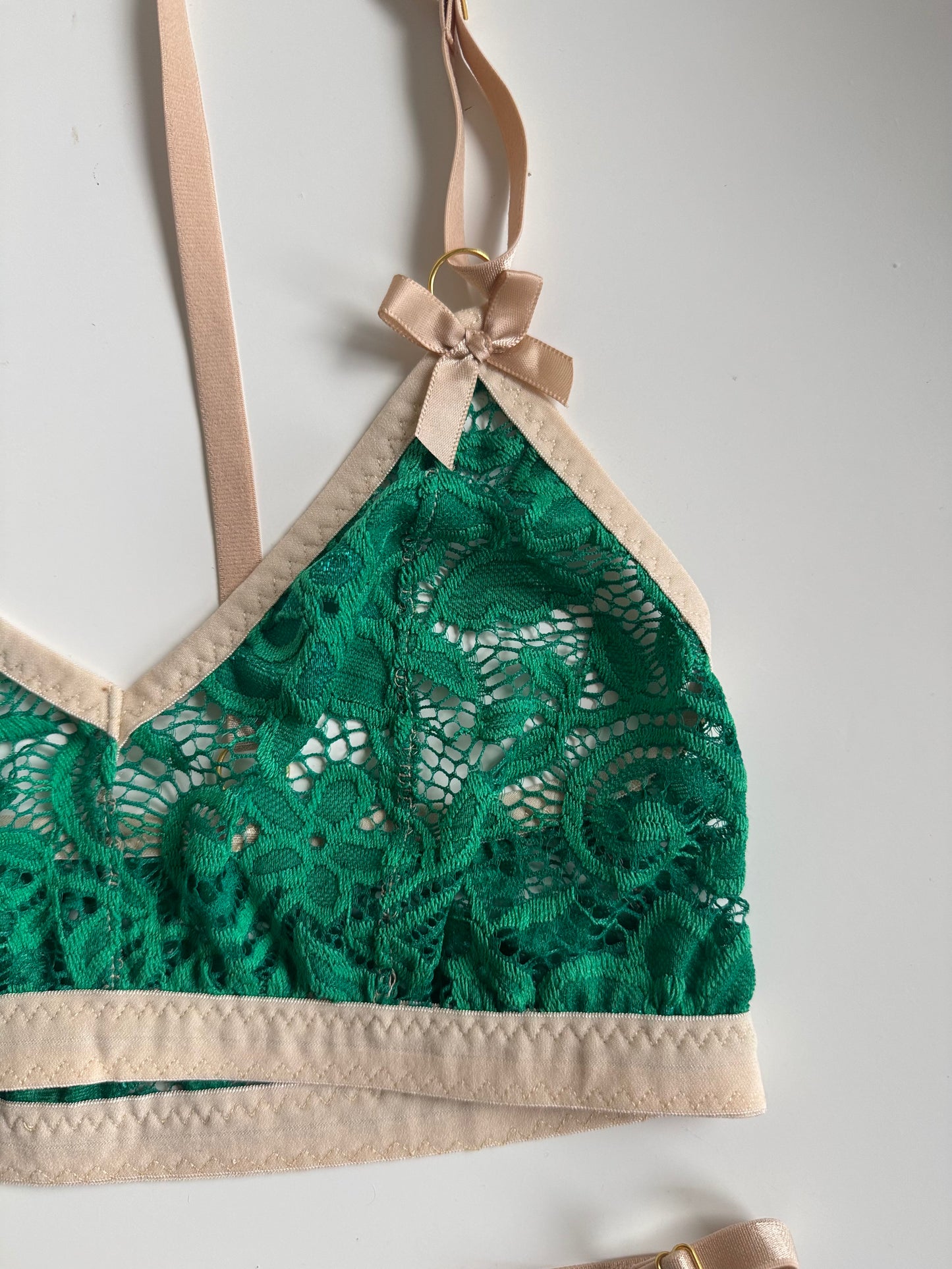 BIANCA FOREST GREEN LACE LINGERIE set /  M  size