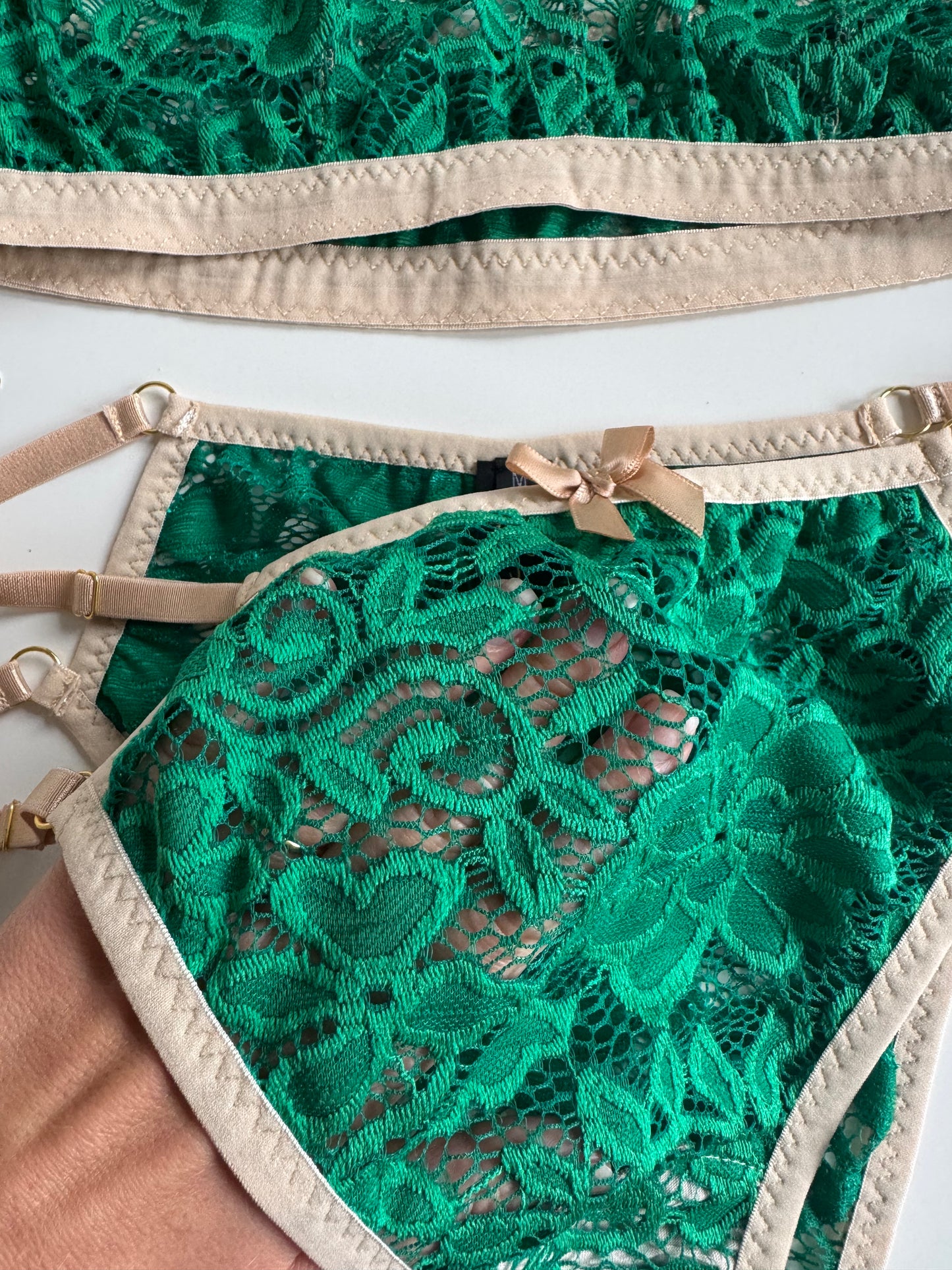 BIANCA FOREST GREEN LACE LINGERIE set /  M  size