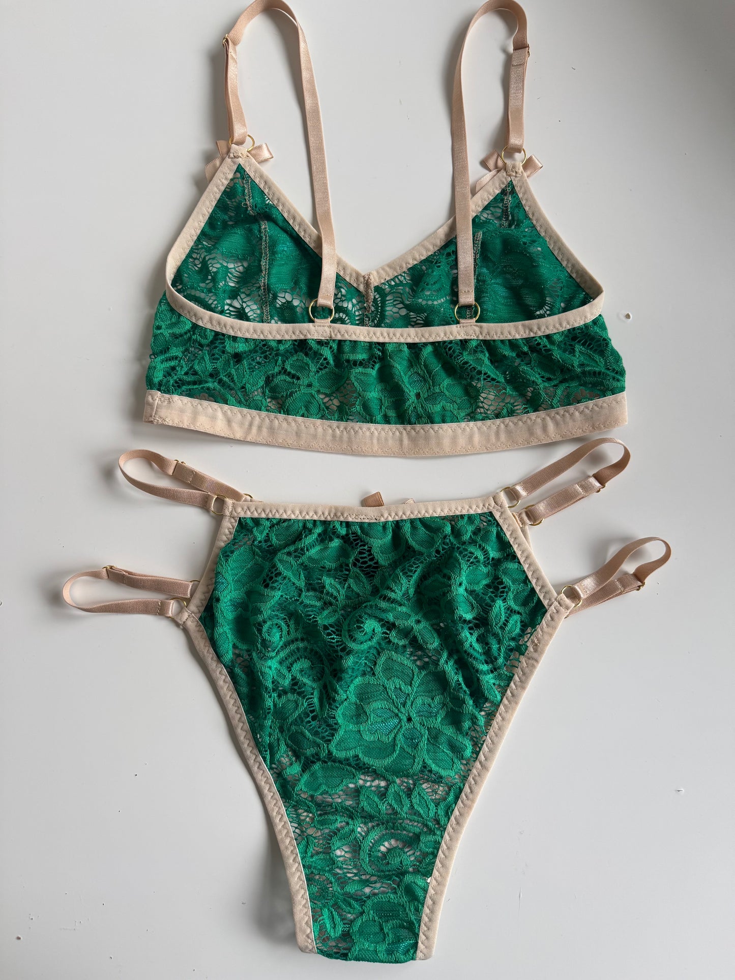BIANCA FOREST GREEN LACE LINGERIE set /  M  size