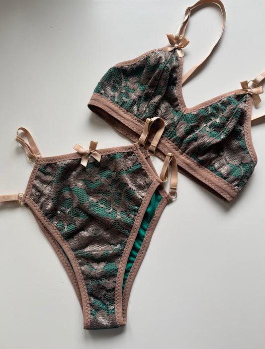 BIANCA BEIGE and GREEN LINGERIE set / XS, S, M, L sizes