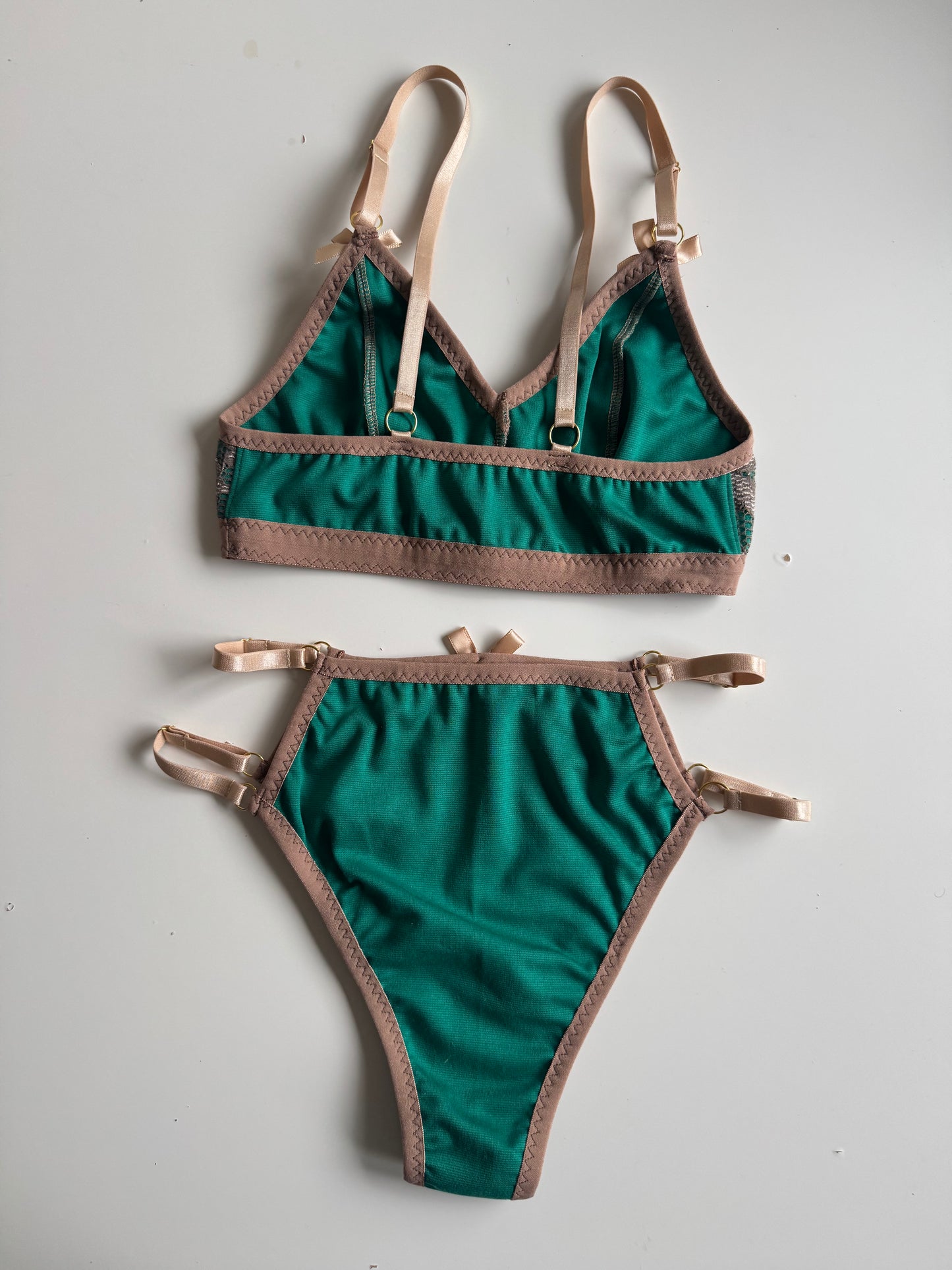 BIANCA BEIGE and GREEN LINGERIE set / XS, S, M, L sizes