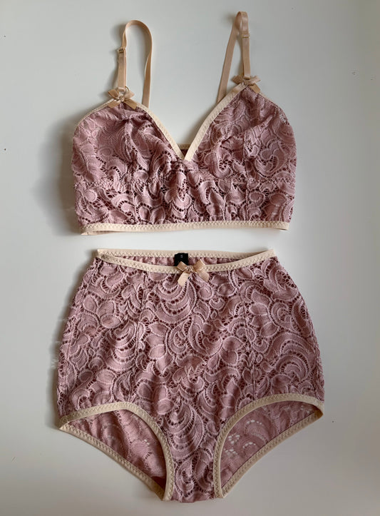 ROCHELLE DUSKY ROSE LACE lingerie set / S, M sizes