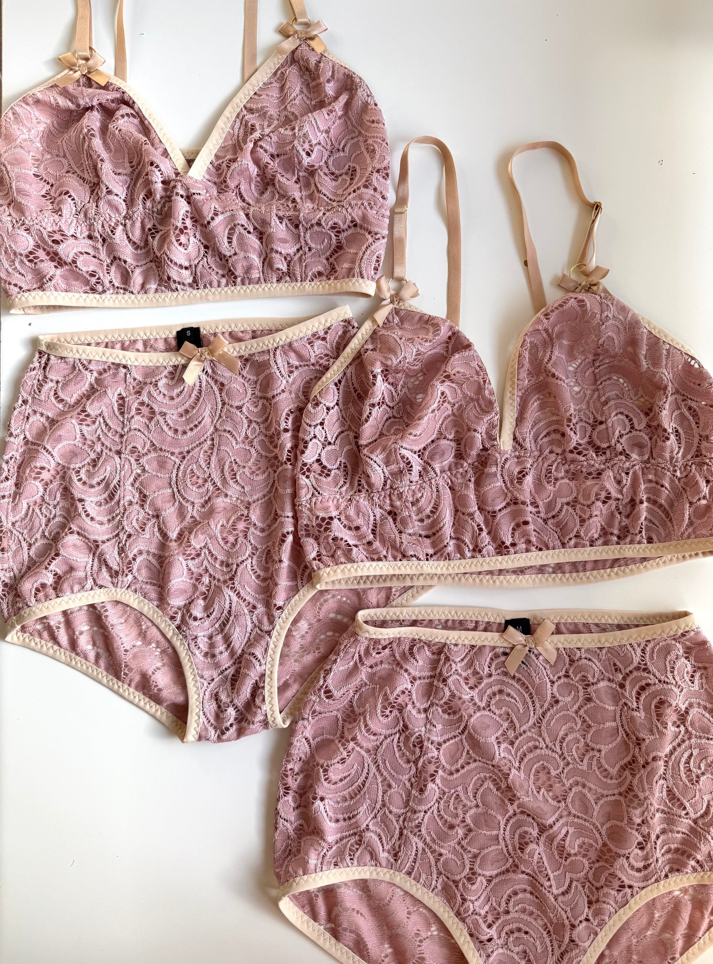 ROCHELLE DUSKY ROSE LACE lingerie set / S, M sizes