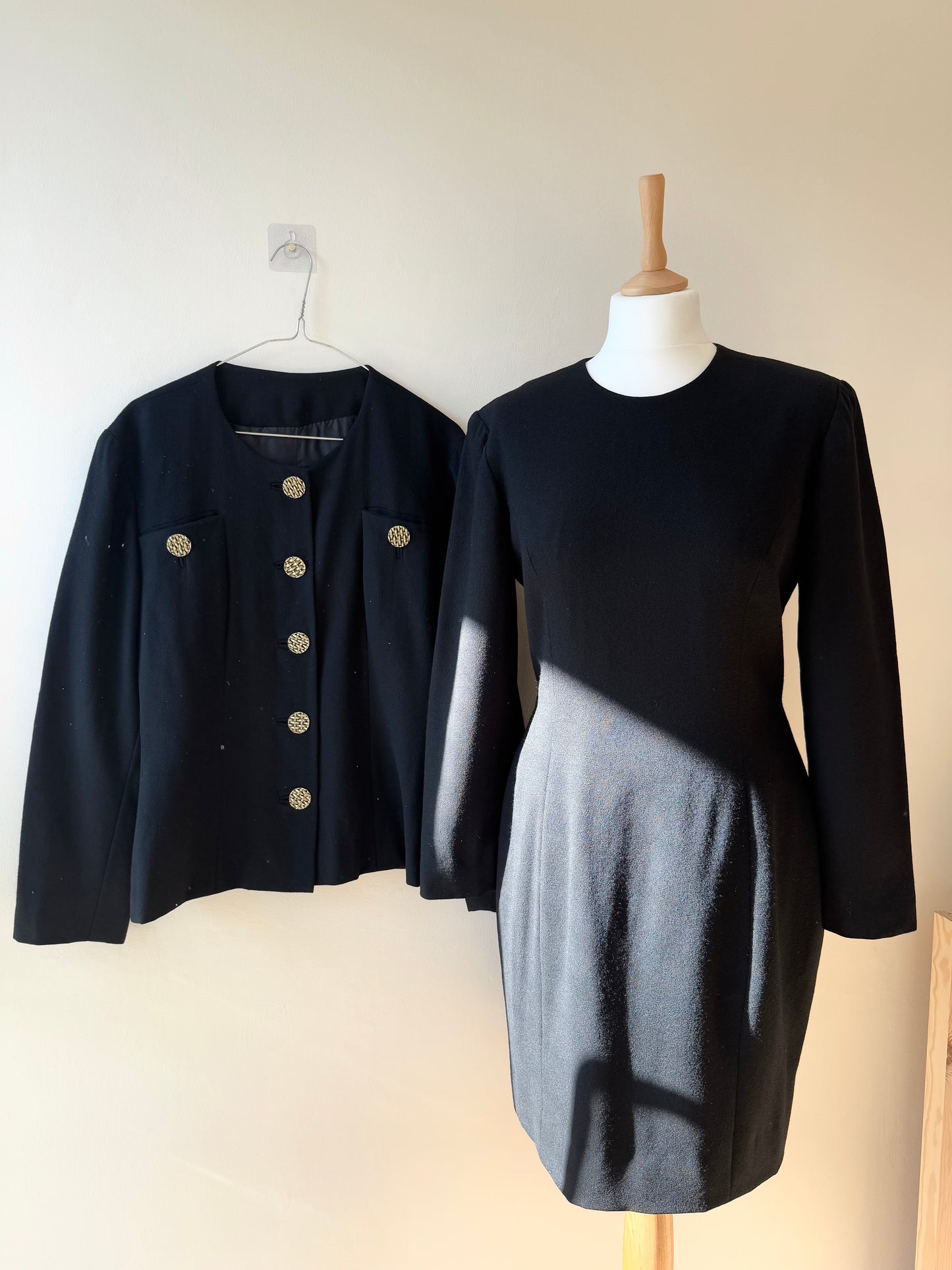 Vintage BLACK WOOL DRESS and blazer set