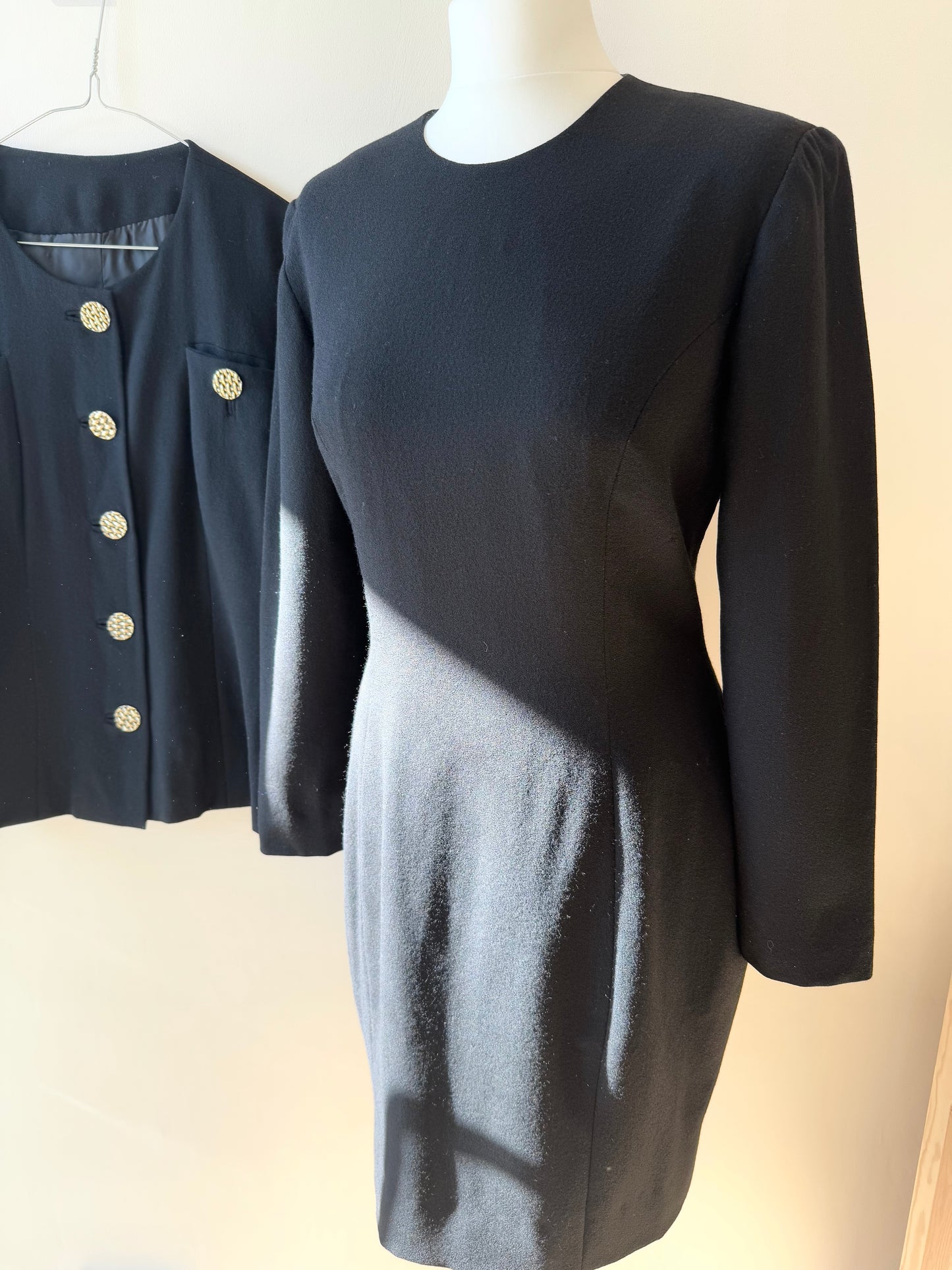 Vintage BLACK WOOL DRESS and blazer set