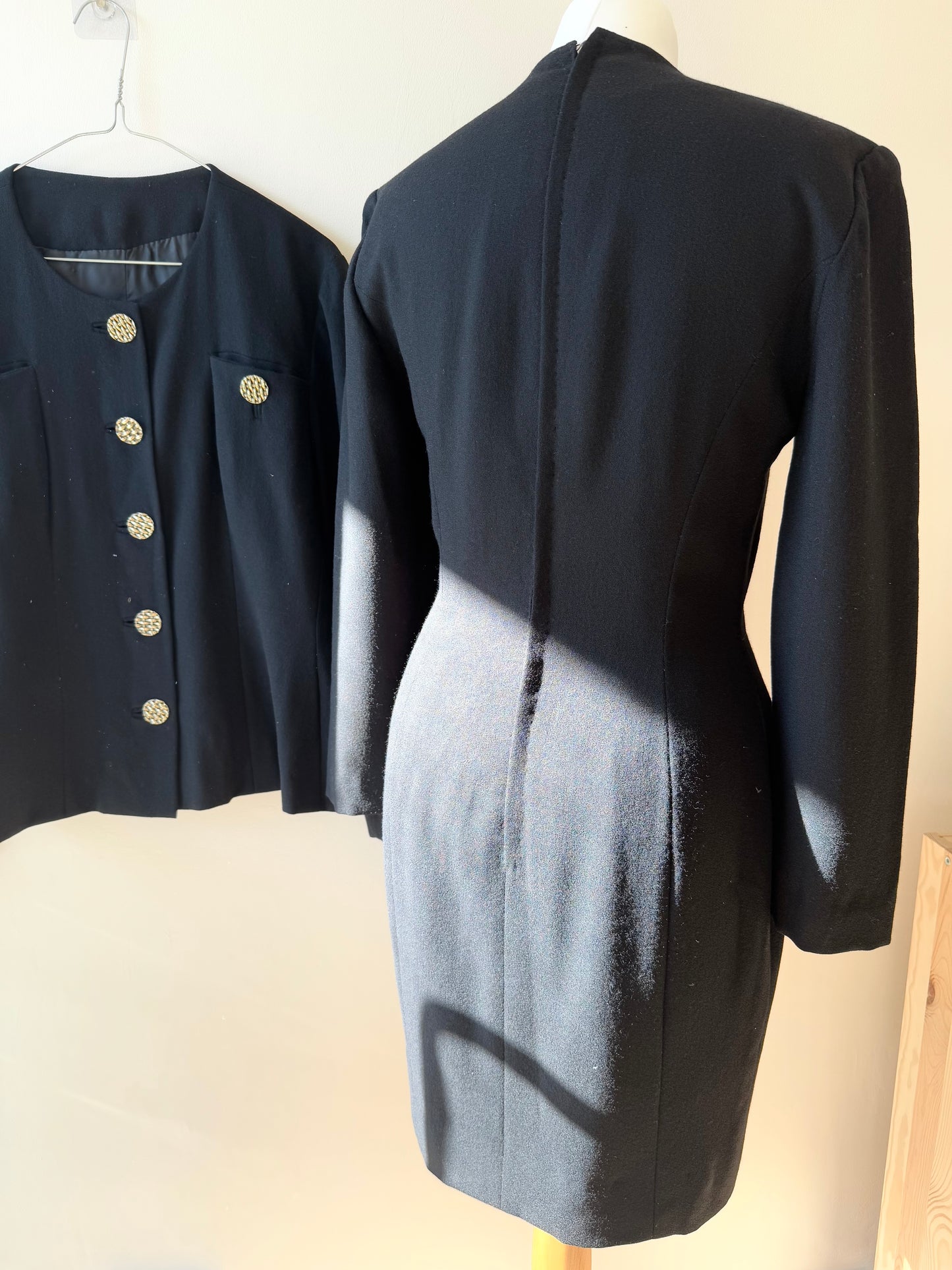 Vintage BLACK WOOL DRESS and blazer set