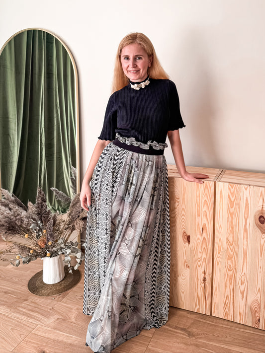 Handmade ABSTRACT PRINT CHIFFON MAXI SKIRT