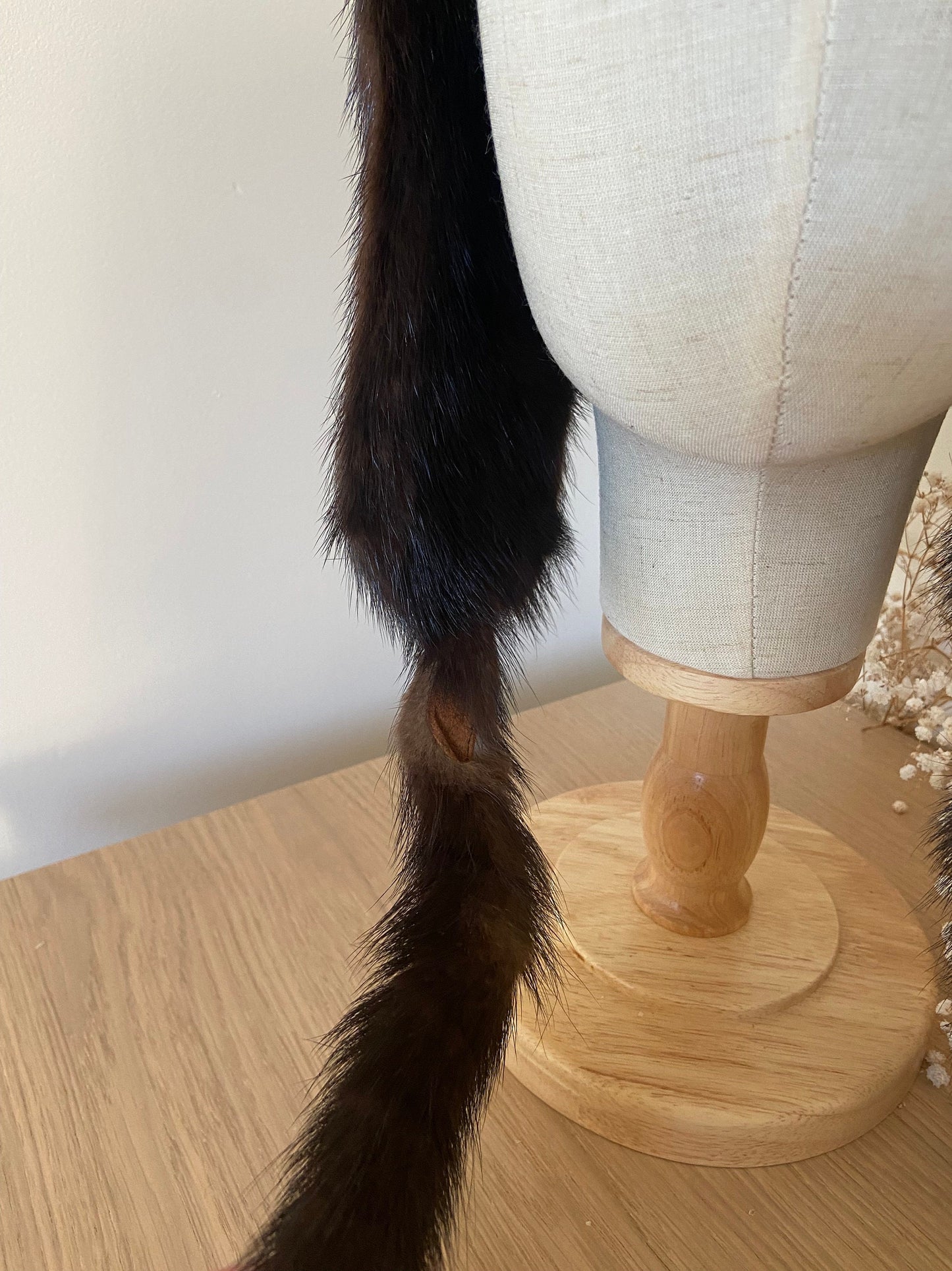 MINK FUR BROWN hat with hanging fur ear covers