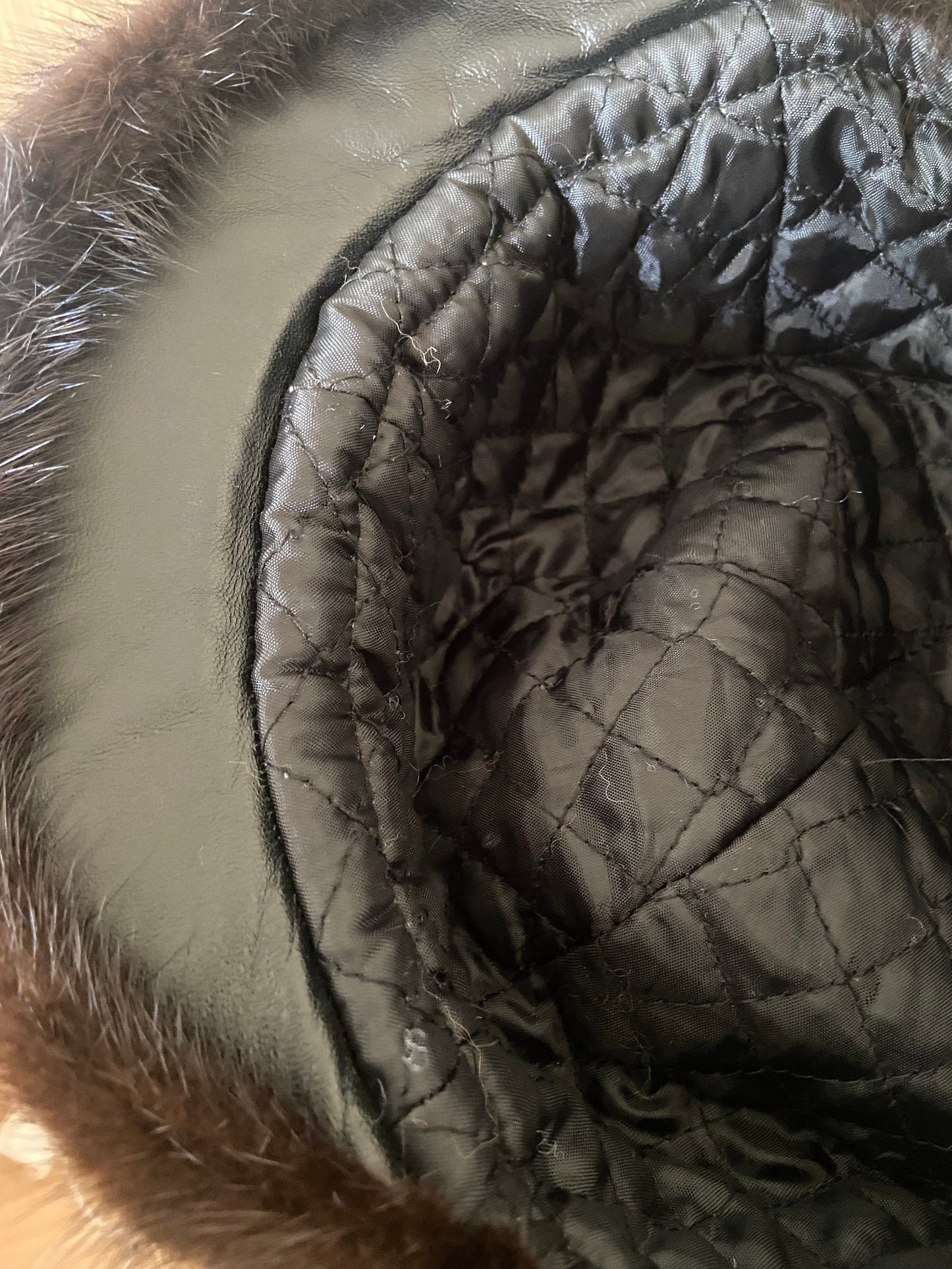 MINK FUR dark brown hat with hanging fur ear covers