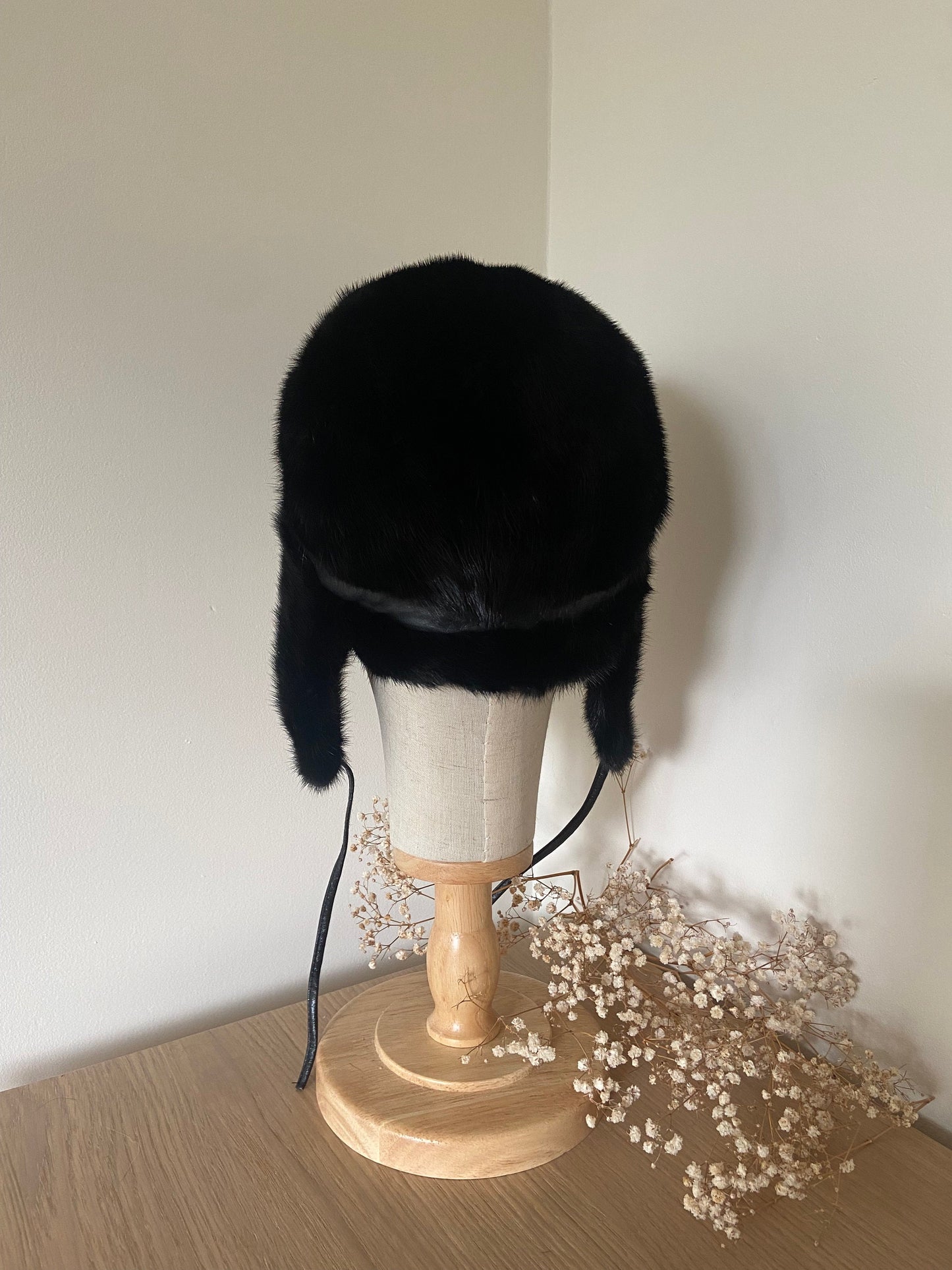 MINK FUR BLACK hat with fur eyer covers