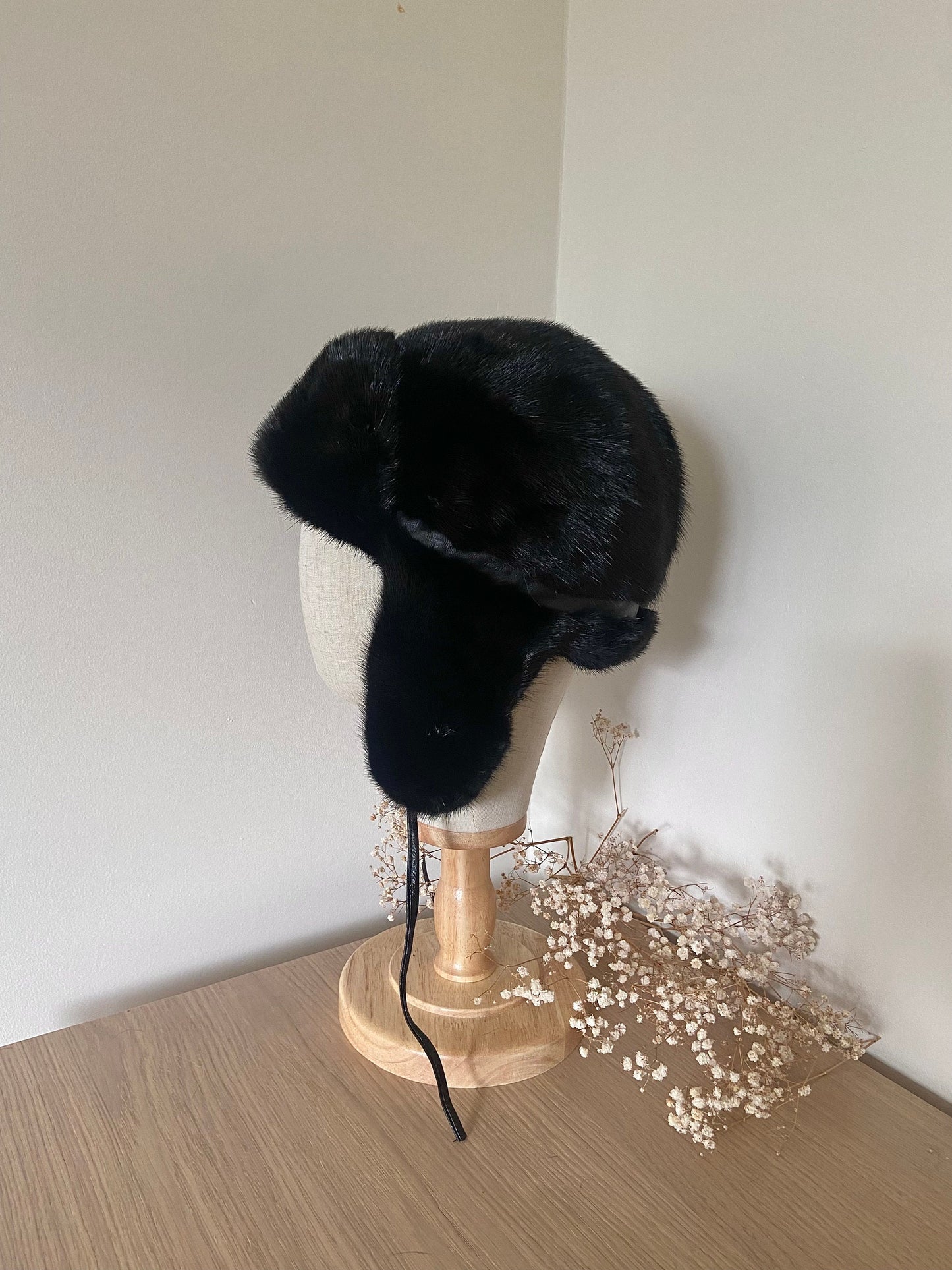 MINK FUR BLACK hat with fur eyer covers