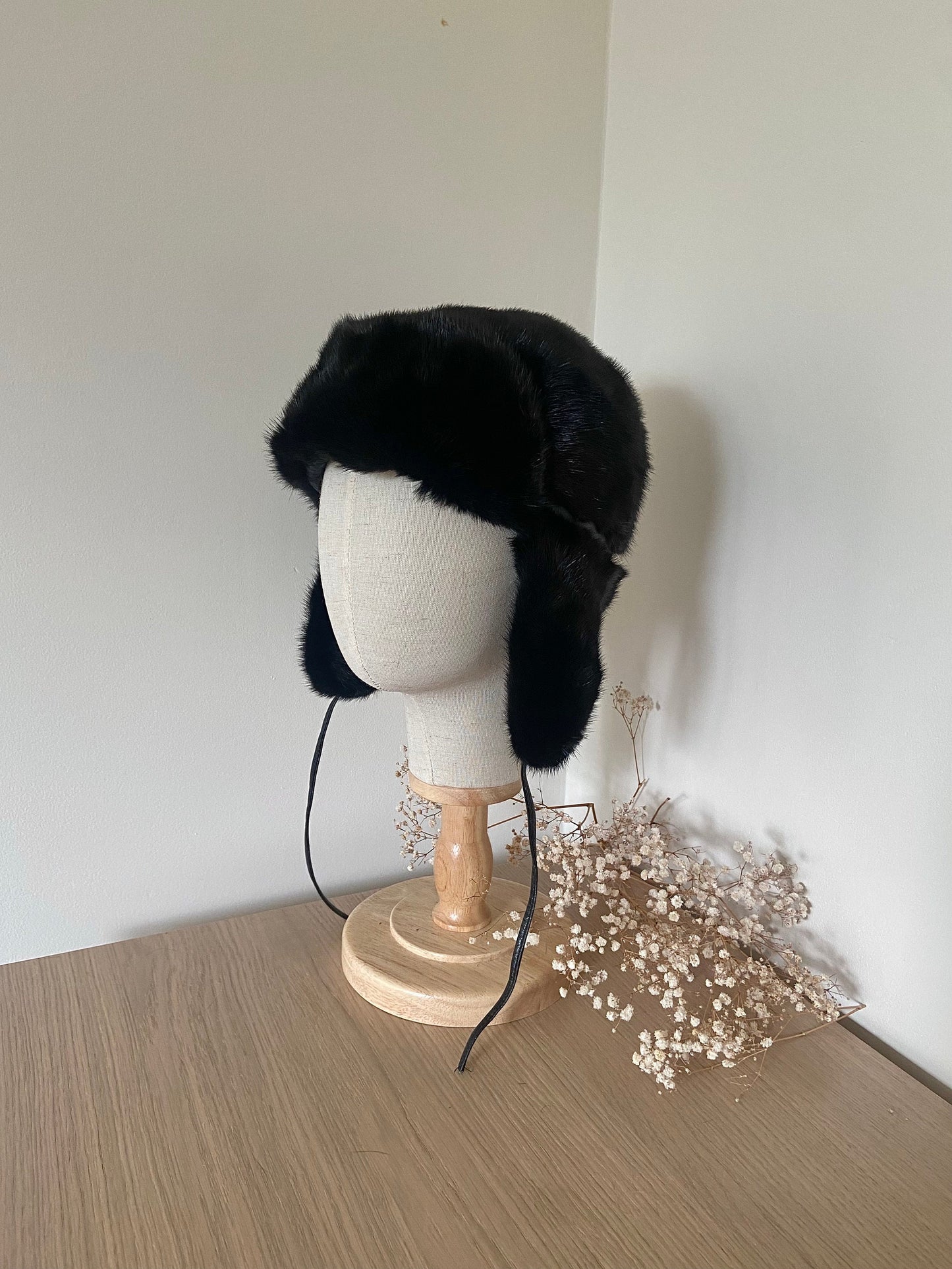 MINK FUR BLACK hat with fur eyer covers